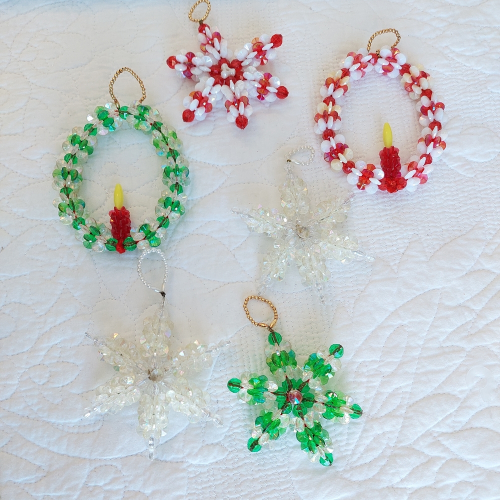 Festive Beaded Holiday Ornaments Set - Red, Green, White